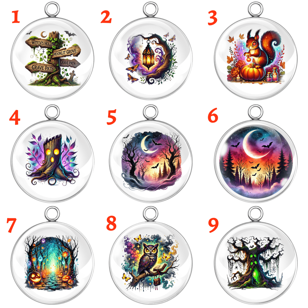 Haunted Forest Halloween Charms – Glass Cabochon Magic for Spooky Crafts