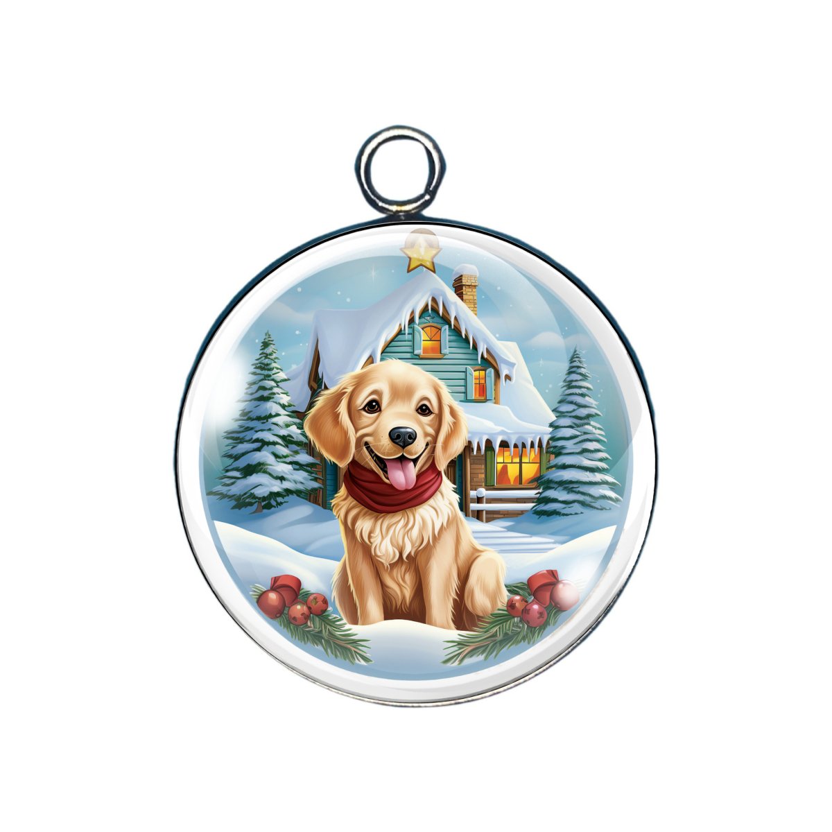 holiday puppy glass cabochon charm