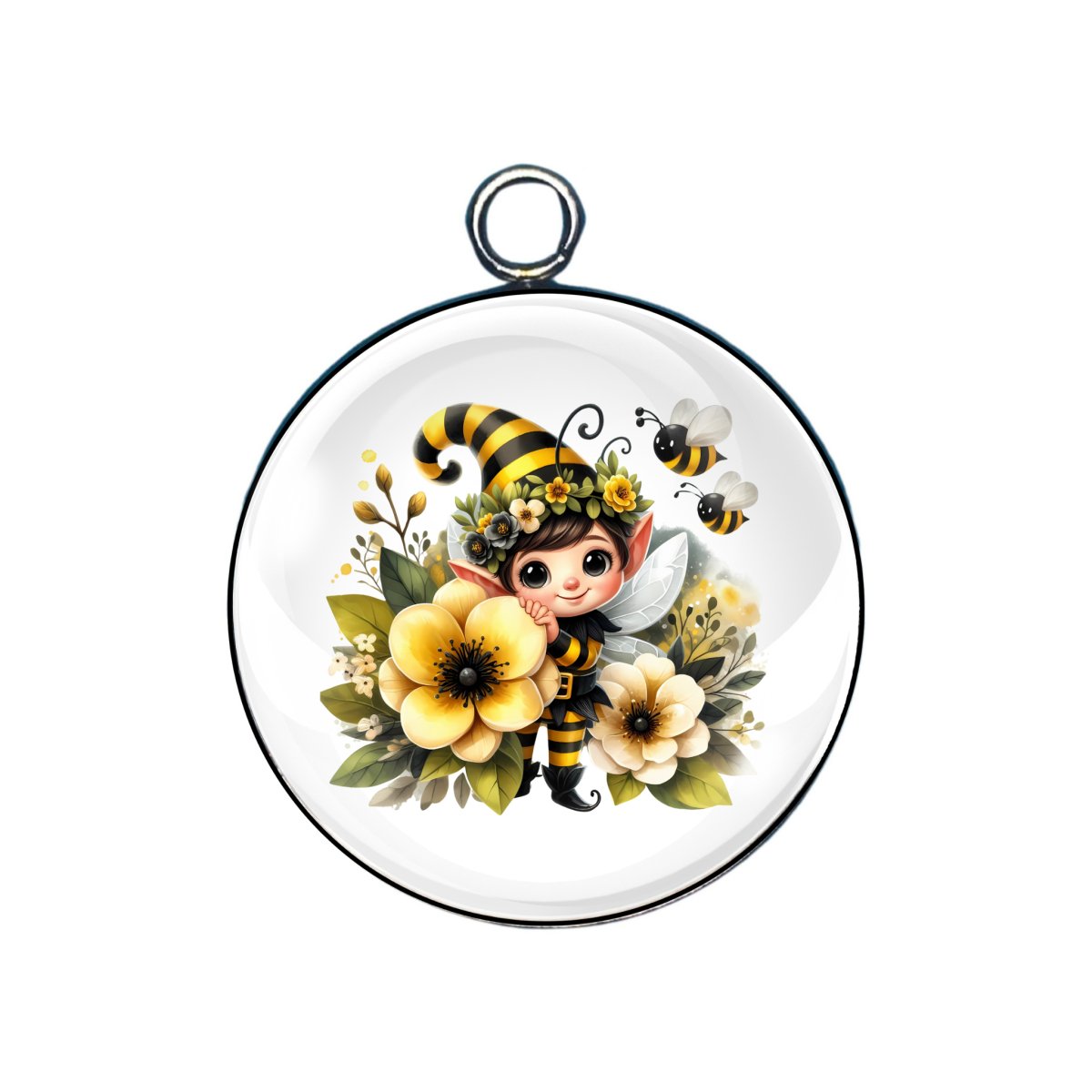 Honey Bee Elves Glass Cabochon Charms