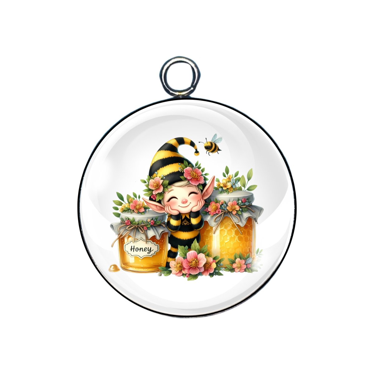 Honey Bee Elves Glass Cabochon Charms