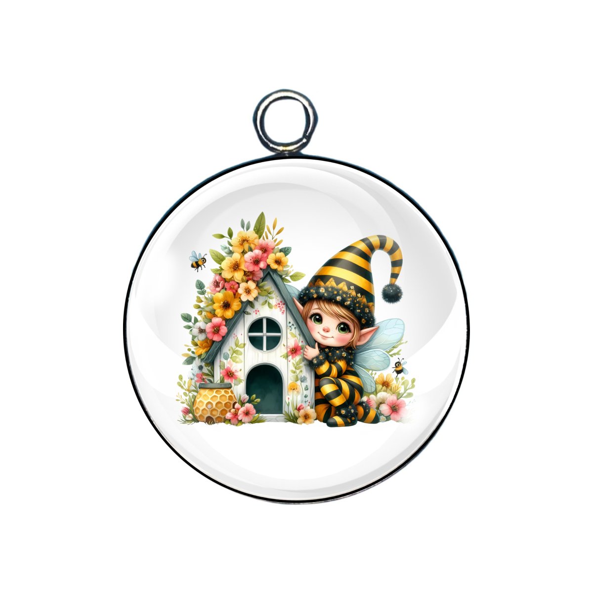 Honey Bee Elves Glass Cabochon Charms