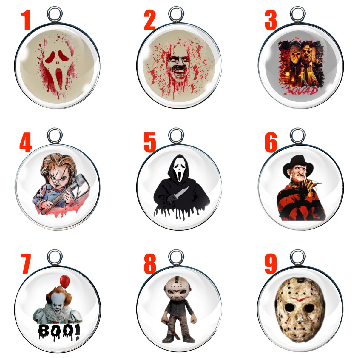 9 horror movie glass cabochon charms