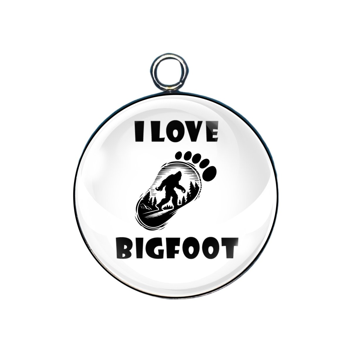 I Love Bigfoot glass cabochon charm