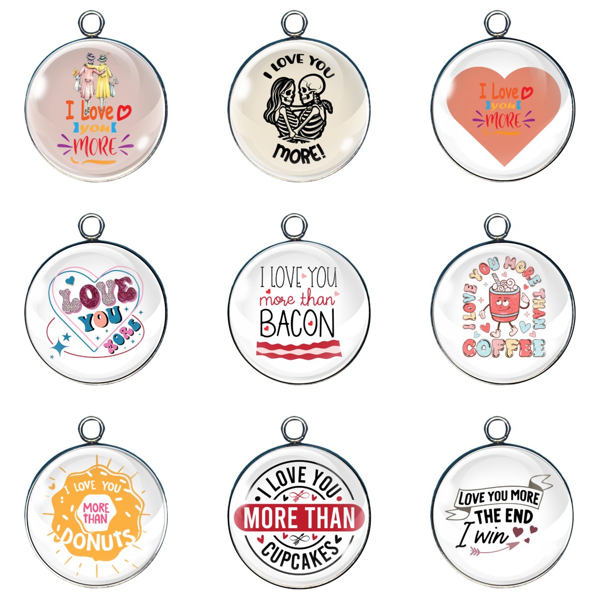 9 I Love you glass cabochon charms