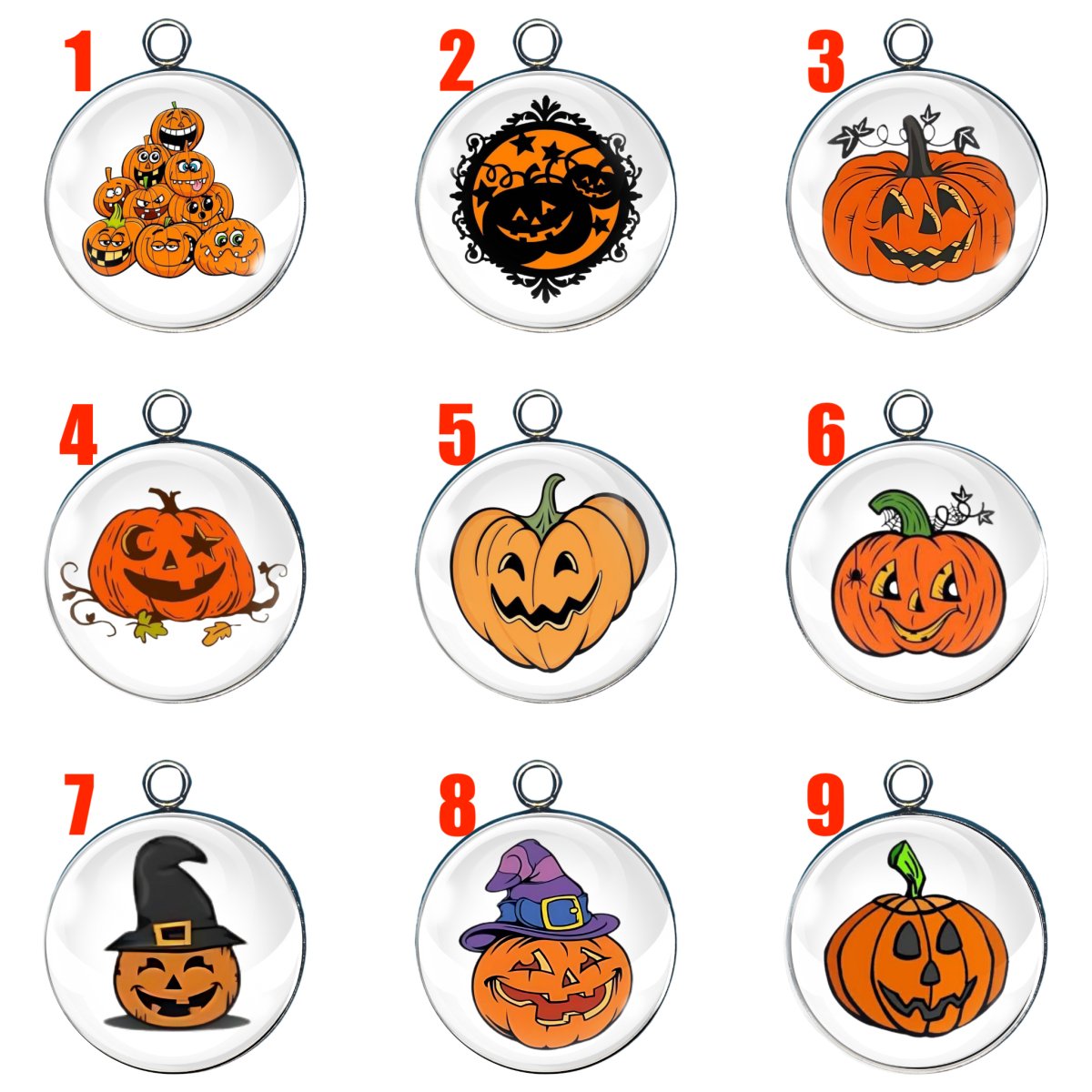 9 Jack O Lantern Glass Cabochon Charms