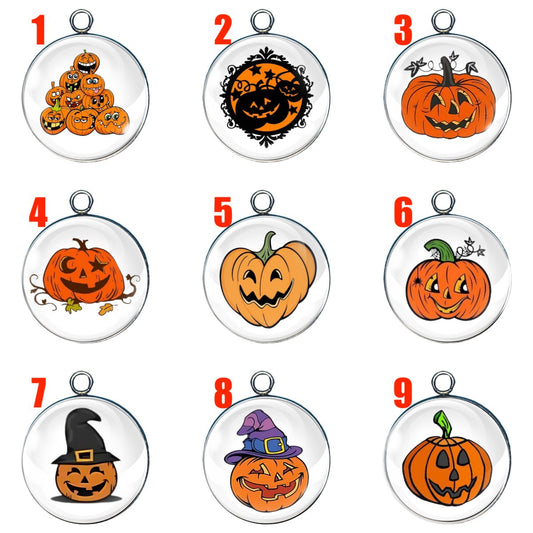 9 Jack O Lantern Glass Cabochon Charms