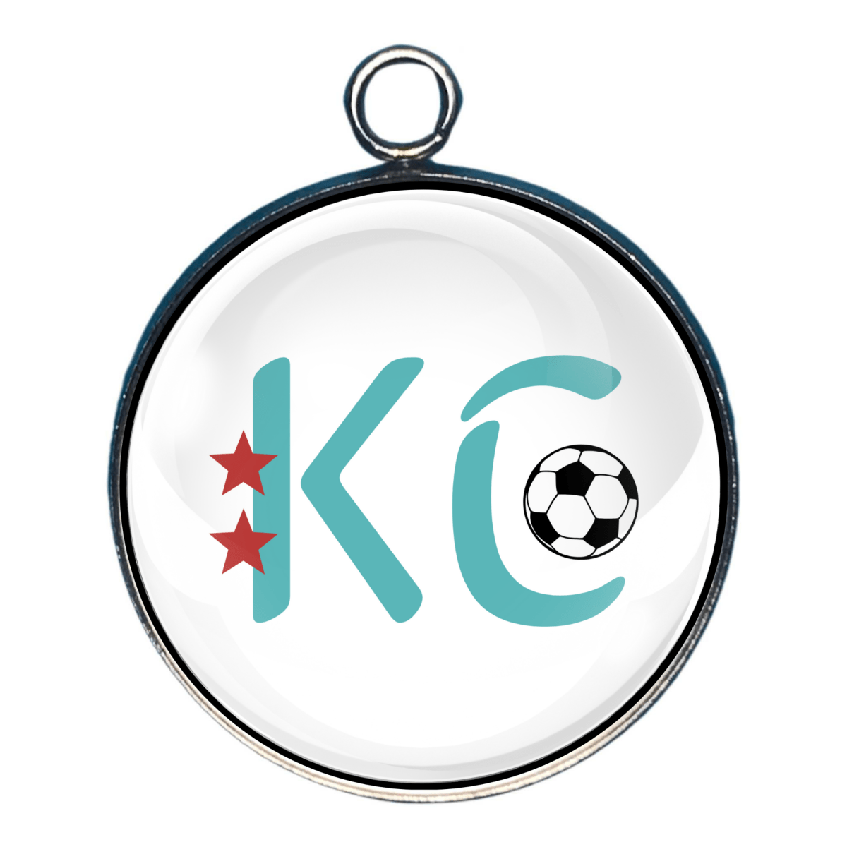 Teal KC with soccer ball and star design charm.
