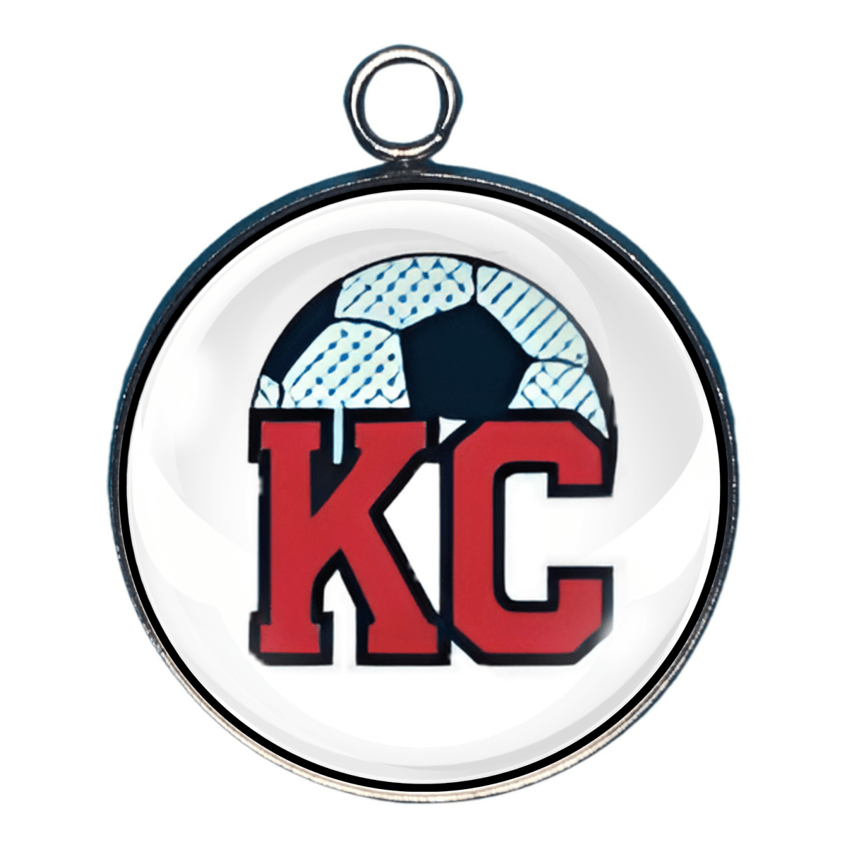 Red KC letters with soccer ball background charm.
