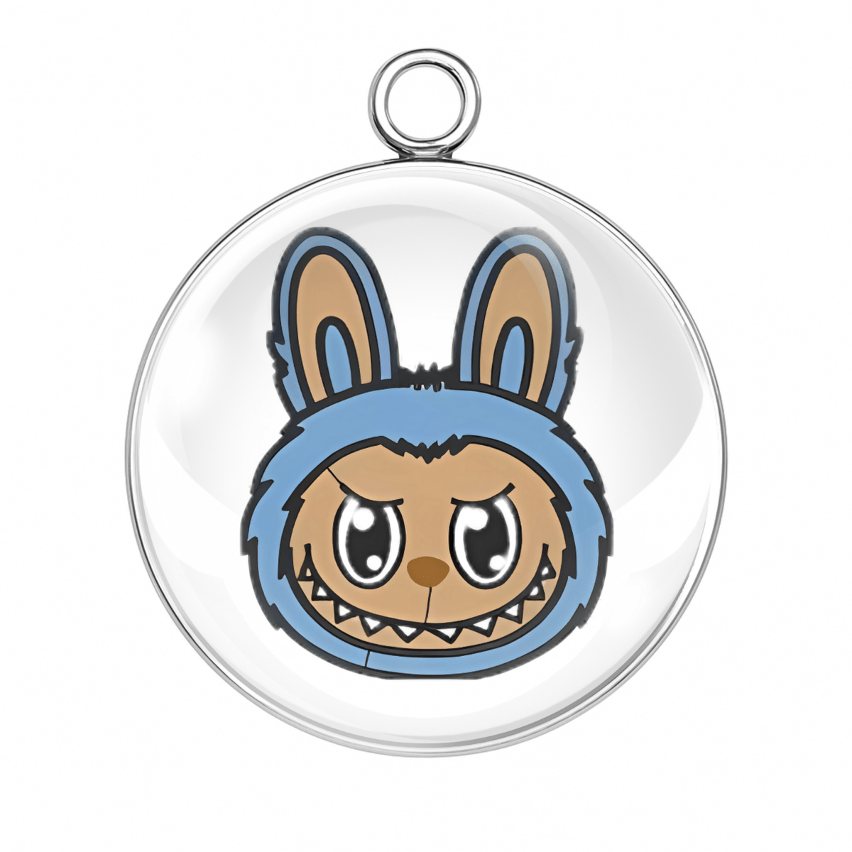 Blue-eared bunny with determined brown face