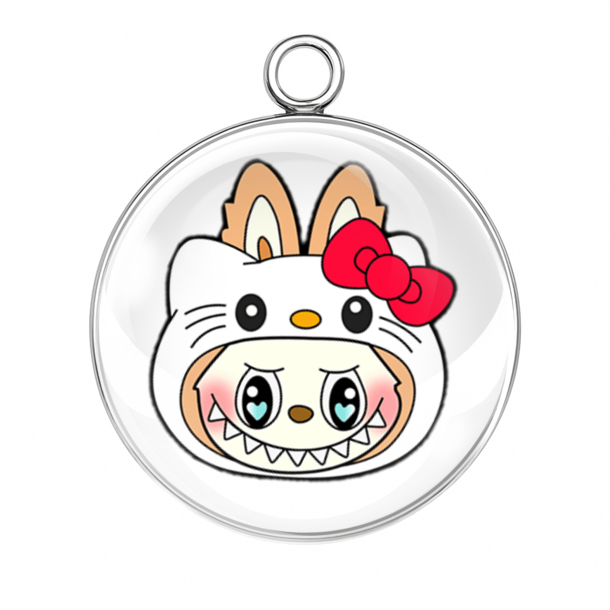 White bunny hood with red bow and cute blushing face