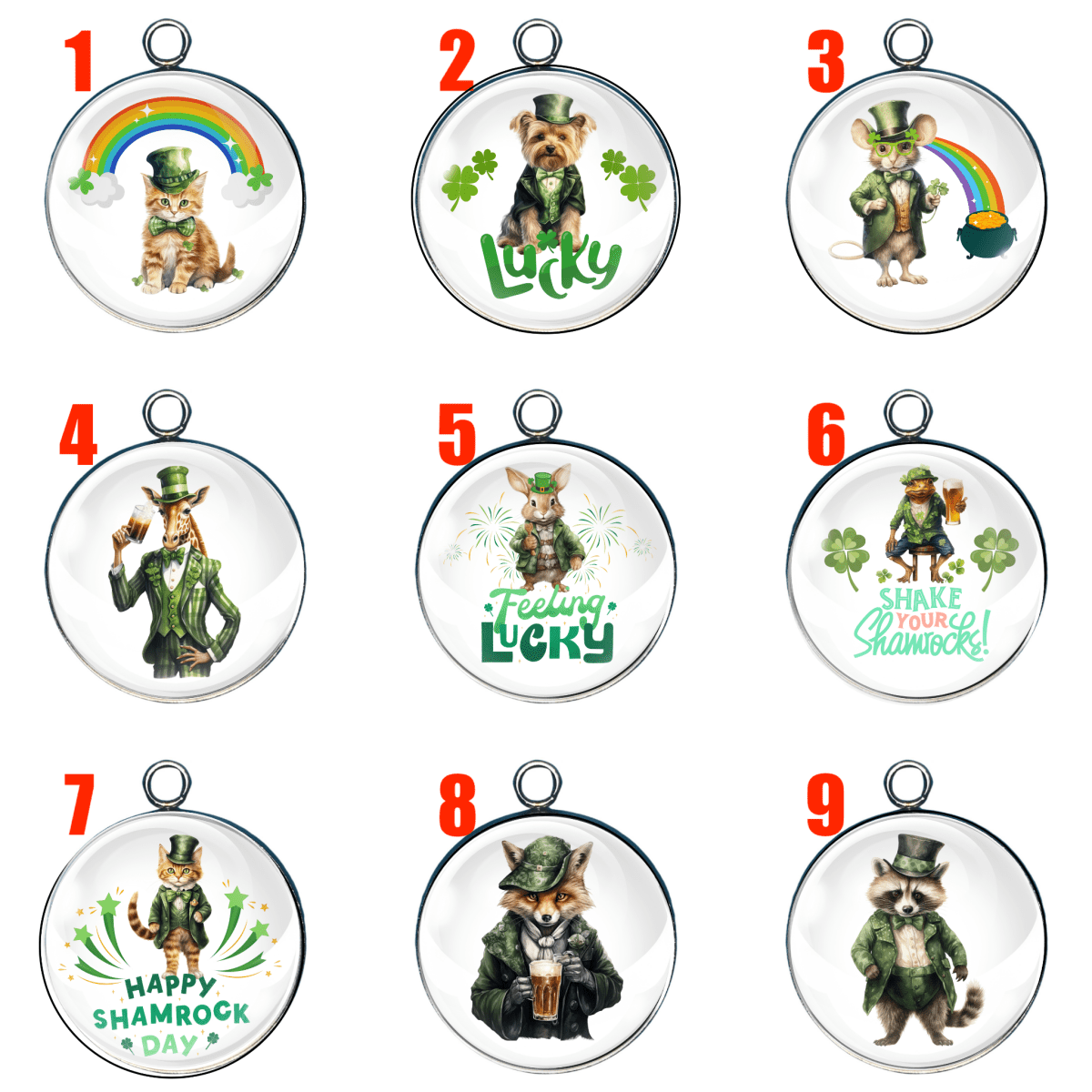 leprechaun animals glass cabochon charm