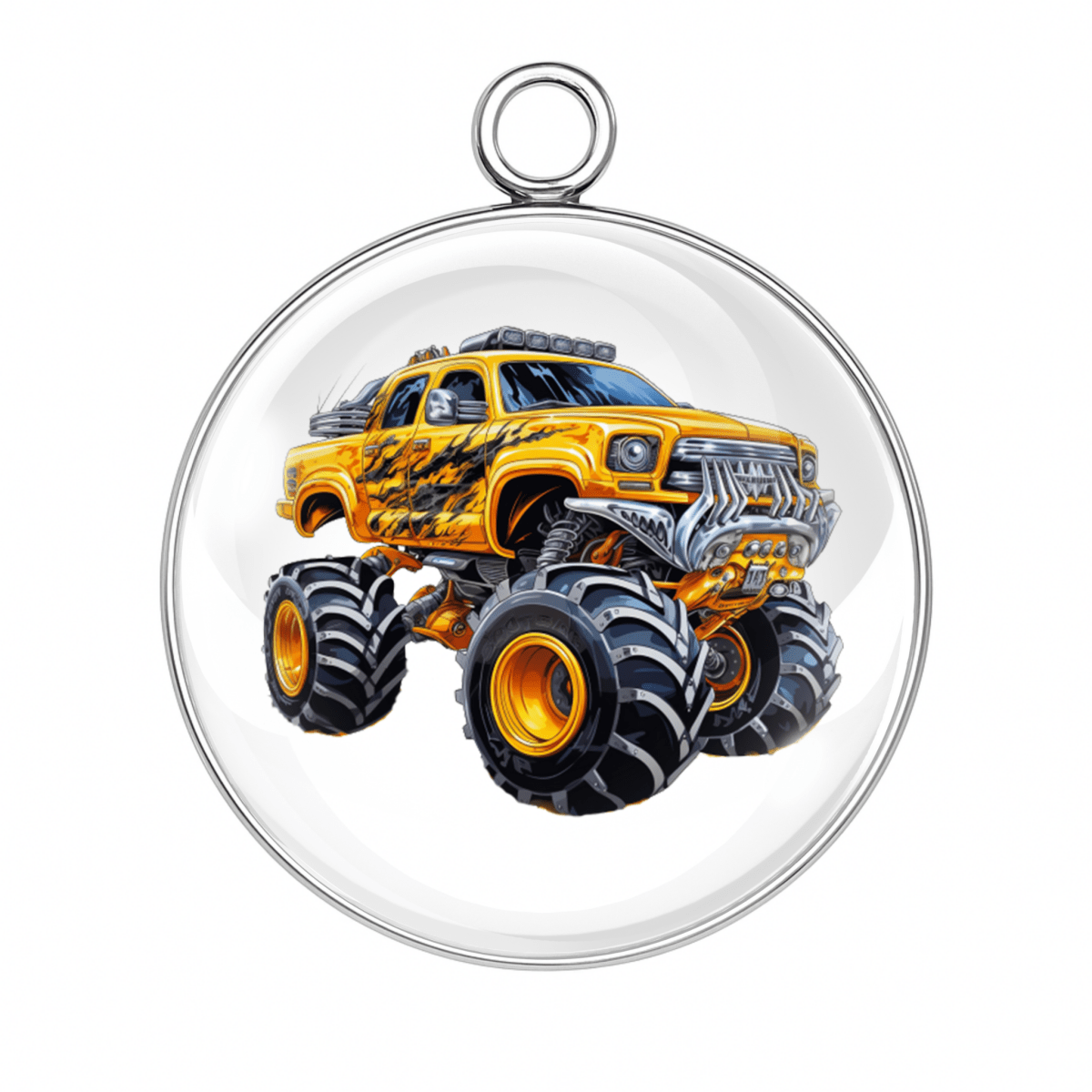 Classic orange monster truck cabochon with tiger stripes