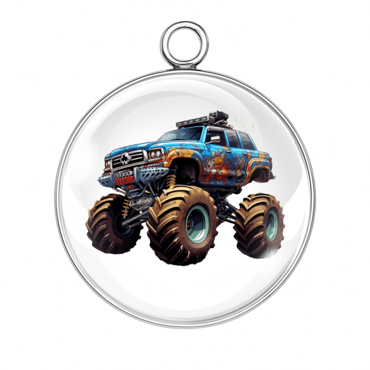 Rusty blue truck cabochon with mud splatter