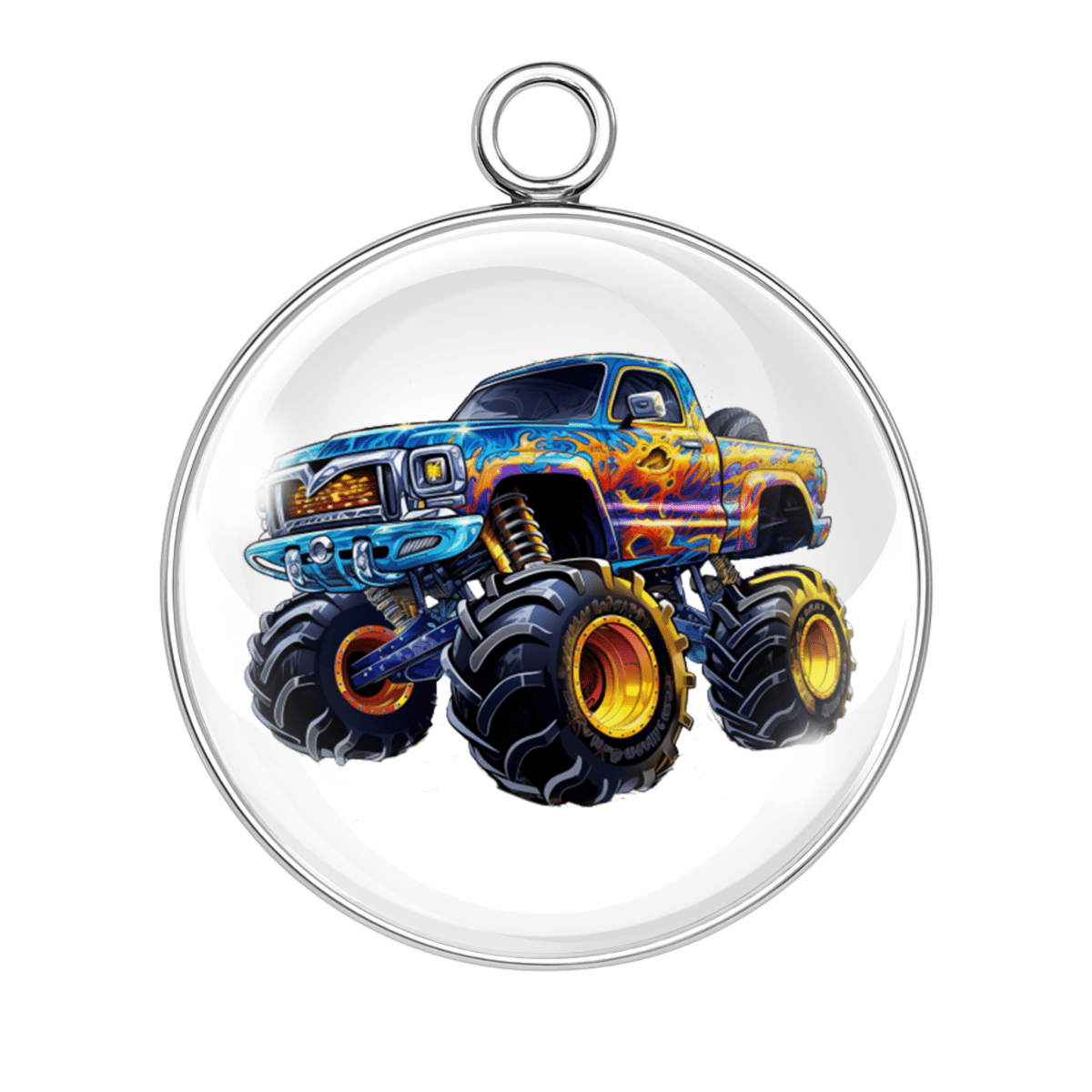 Blue lightning monster truck glass pendant