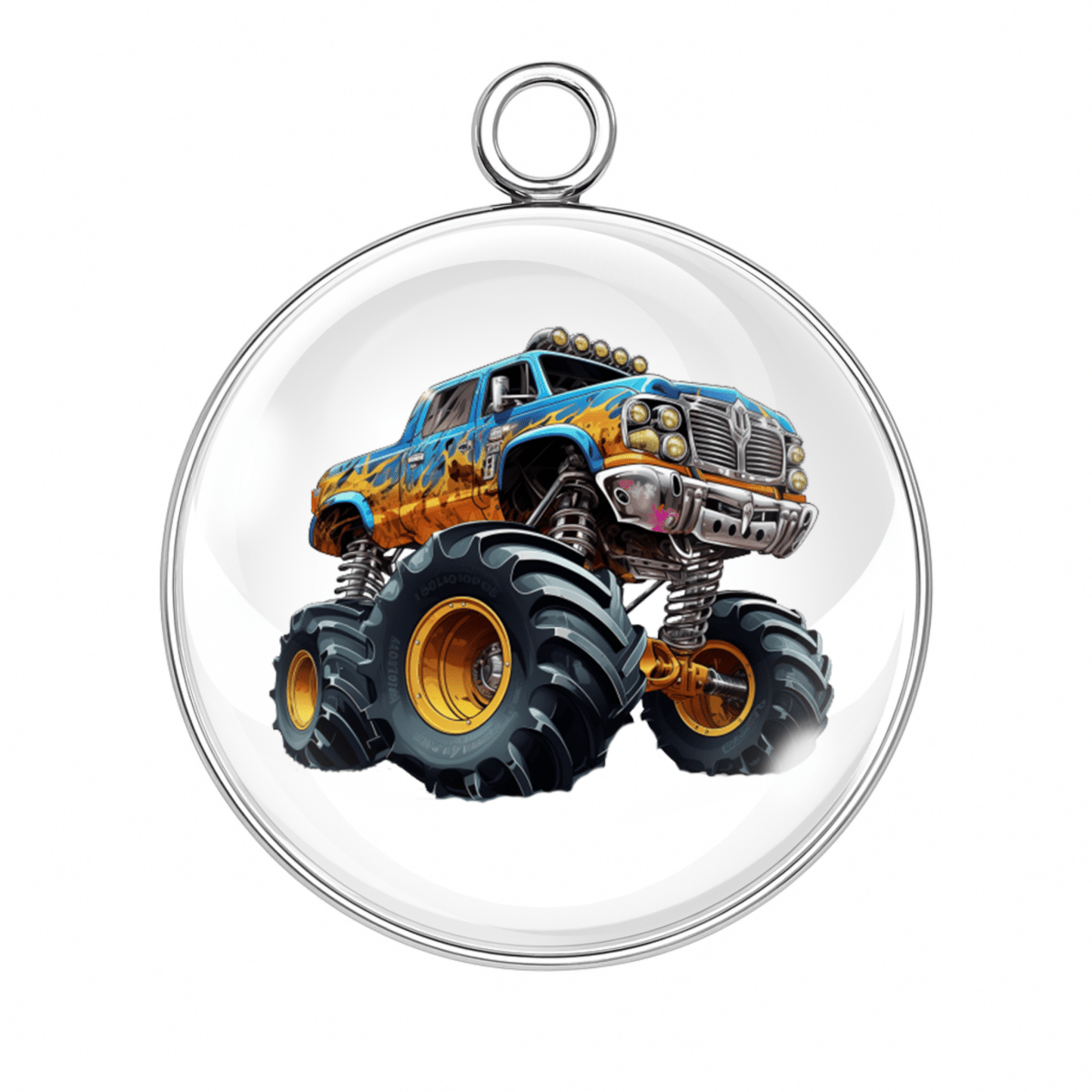 Blue vintage monster truck cabochon with roll bar