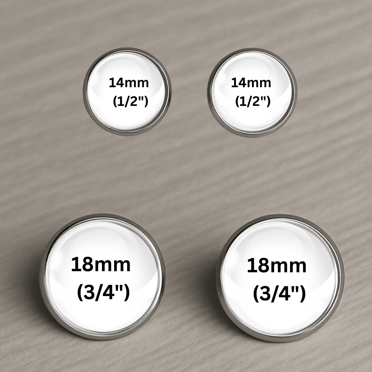 size chart for the post earring sizes. 14mm(1/2") and 18mm(3/4")