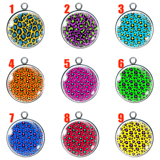 Set of 9 Neon Leopard print glass cabochon charms