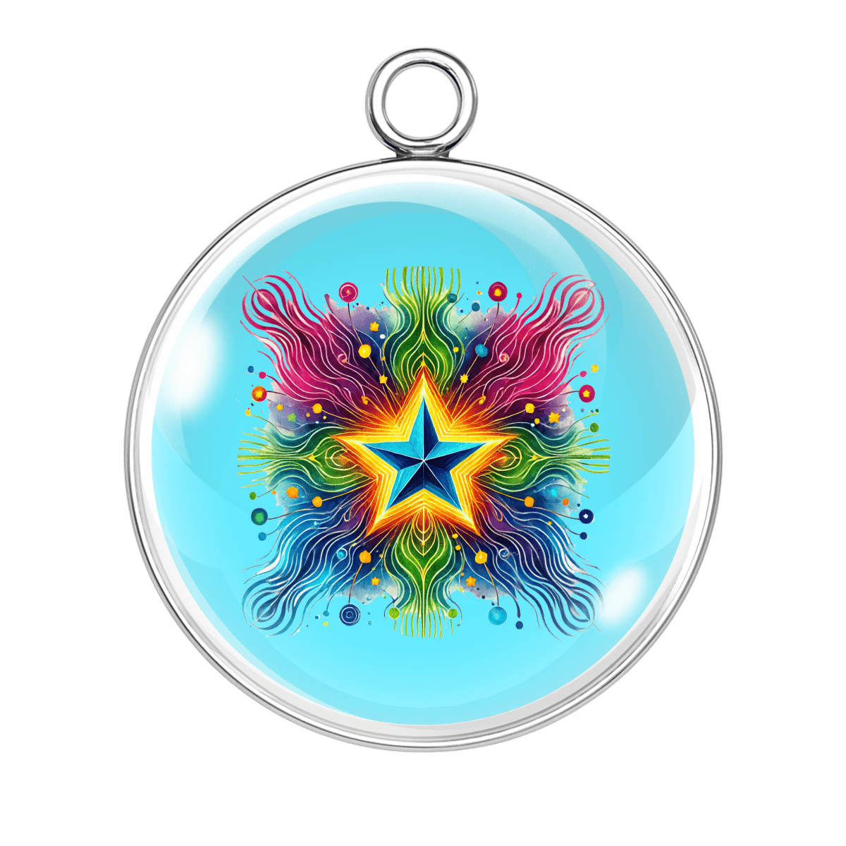 Colorful star design pendant on a white background