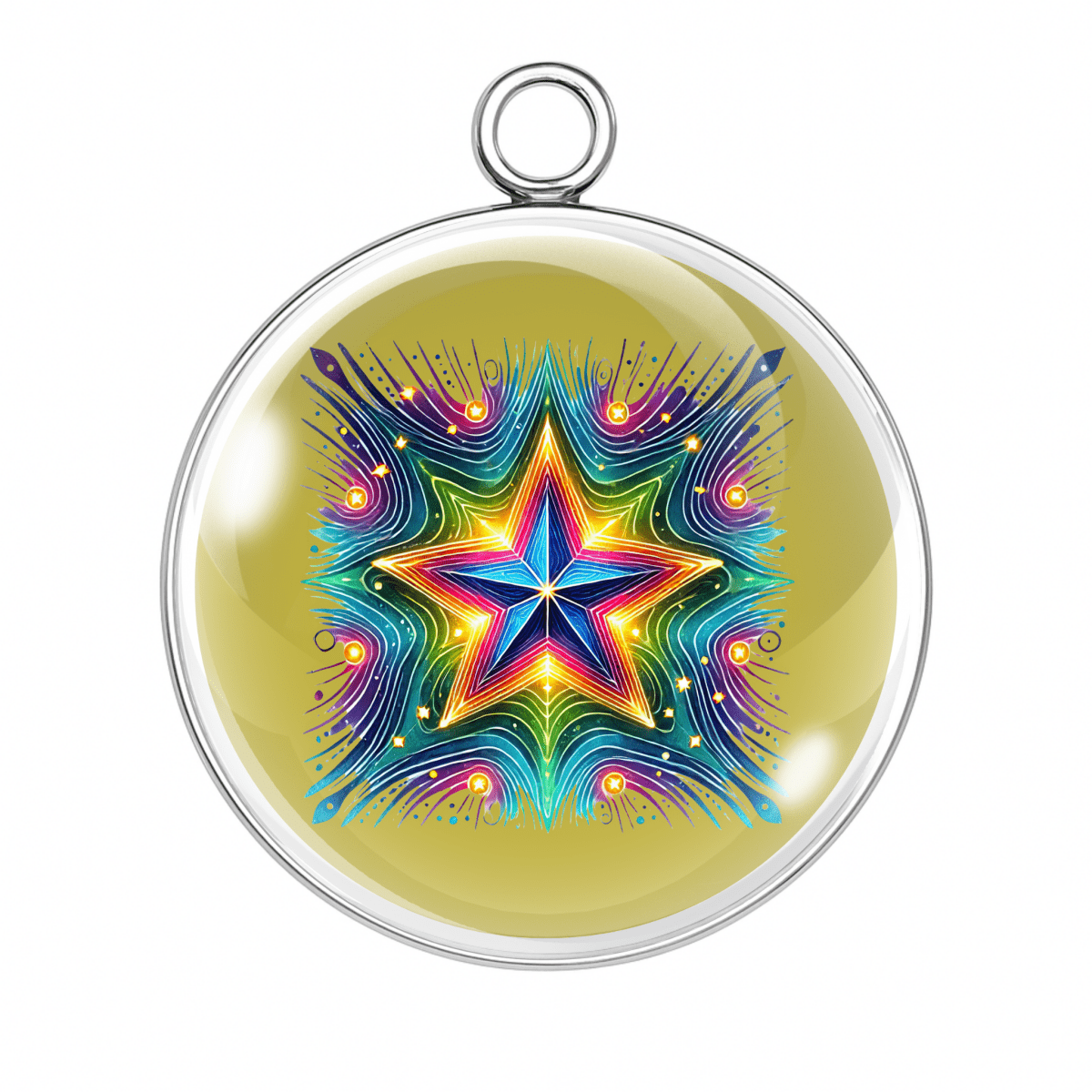 Colorful star design pendant on a yellow background