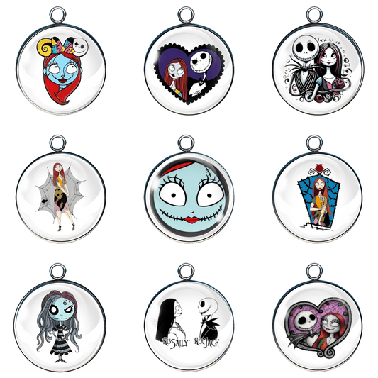 Set of 'Nightmare Before Christmas' themed pendants on a white background