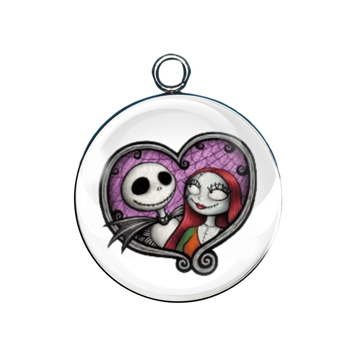 Pendant with cartoon characters in a heart frame on a white background