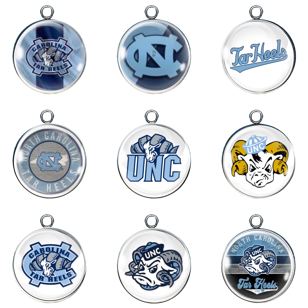 9 NC Tar Heels glass cabochon charms