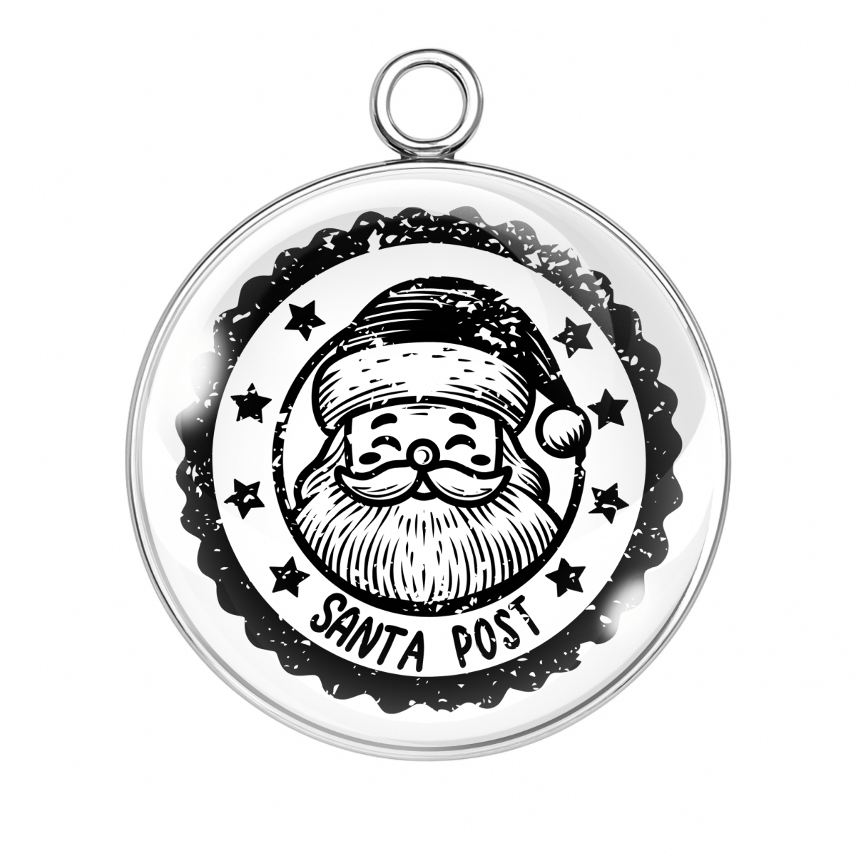 Santa Post charm featuring Santa Claus face in vintage black-and-white postmark style