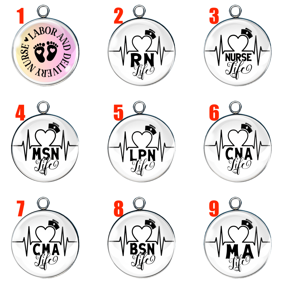 9 nurse glass cabochon charms