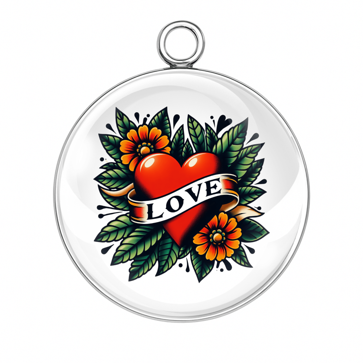Banner heart with "LOVE" and orange flowers