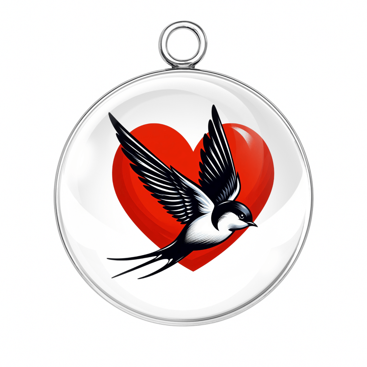 Flying swallow over red heart