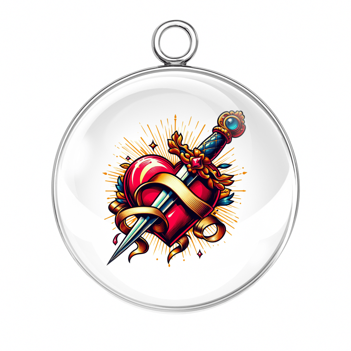 Traditional dagger piercing flaming heart