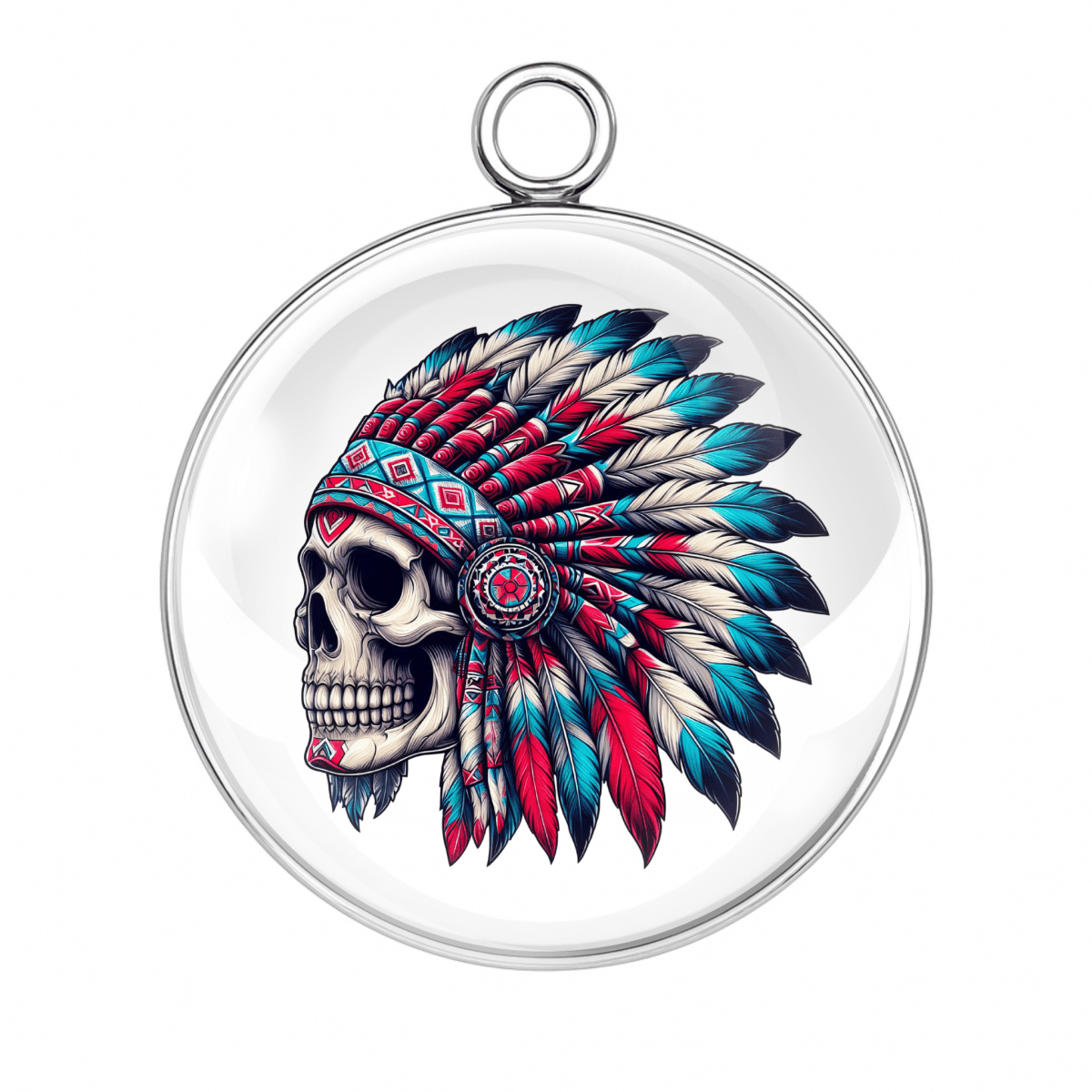 Skull wearing detailed feather headdress
