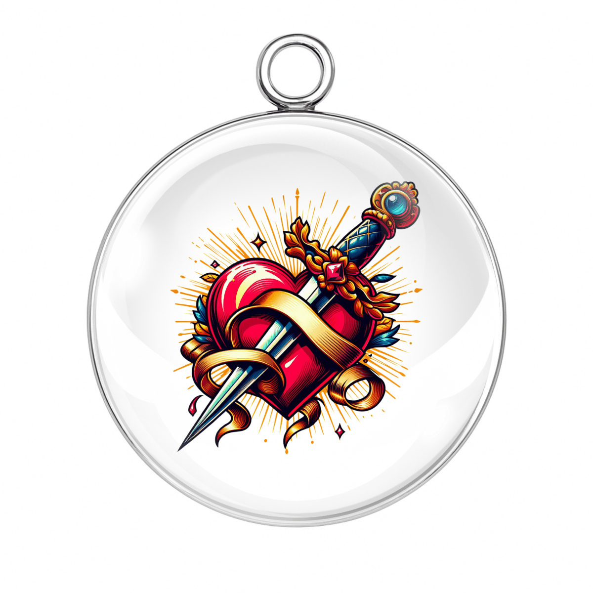 Style 9 – Dagger Through Heart Tattoo Design
dagger through heart tattoo charm, sword heart cabochon pendant, vintage tattoo dagger pendant