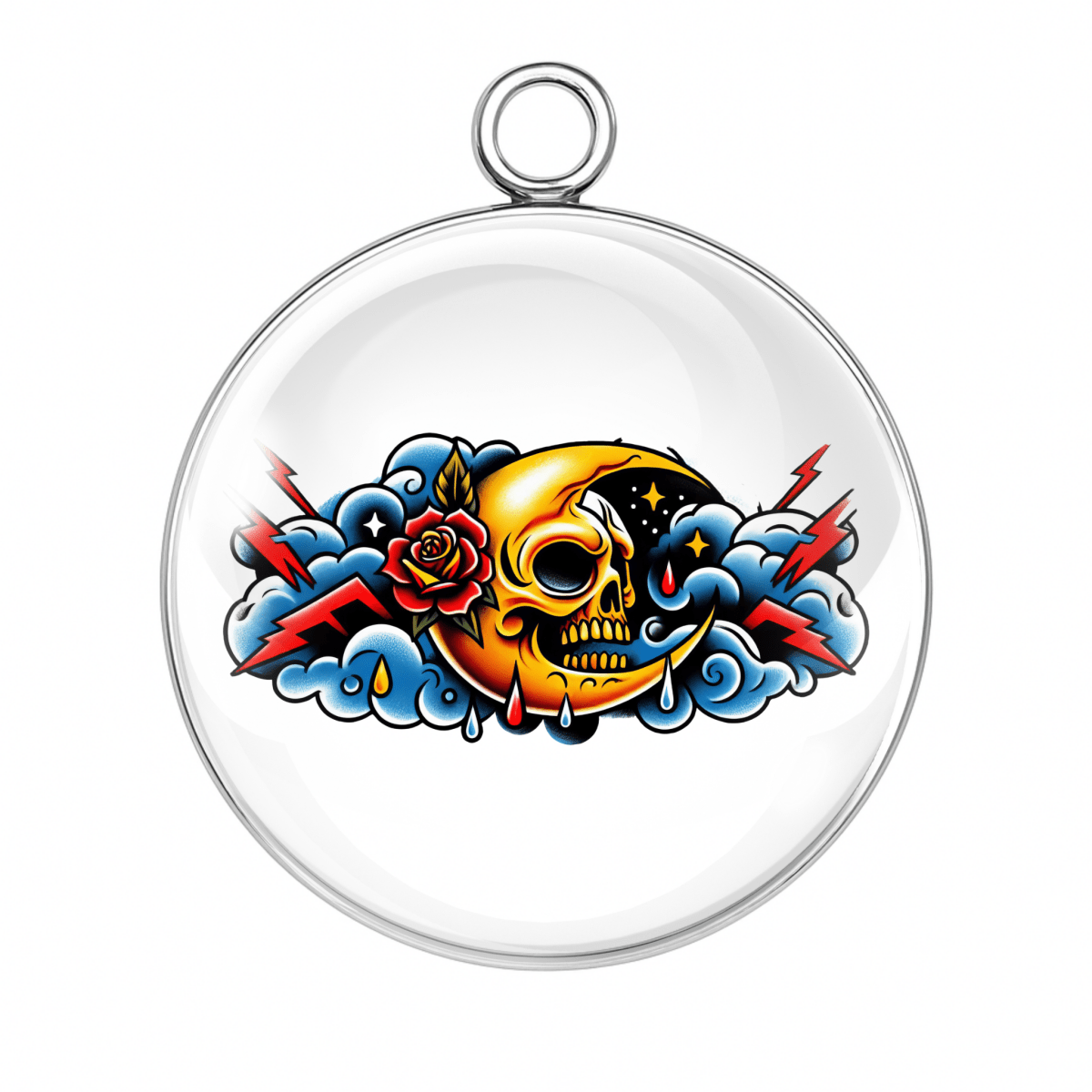 Style 1 – Skull with Rose & Clouds
skull tattoo charm, skull with rose cabochon, gothic skull pendant