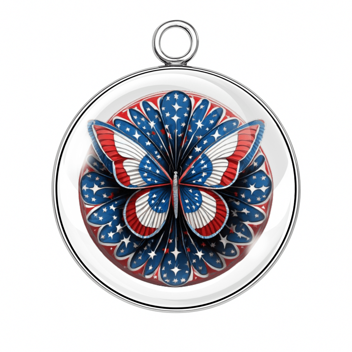 Mandala-style butterfly wings with stars and stripes pattern