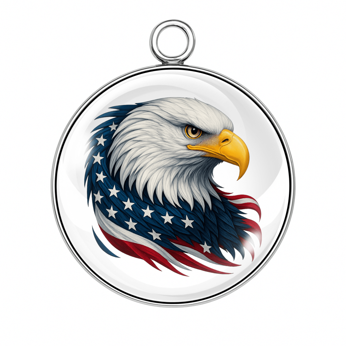 STYLE 5: Bald eagle glass charm with flag-themed feathers