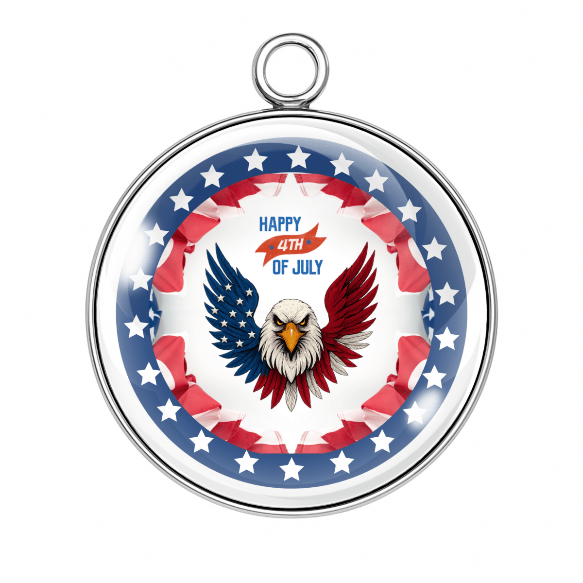 STYLE 4: July 4th eagle glass charm with red white and blue star border