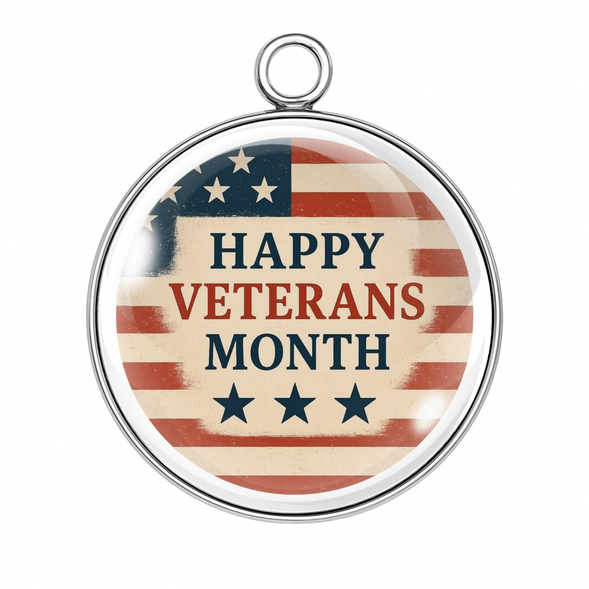 STYLE 3: Happy Veterans Month glass charm with stars and stripes