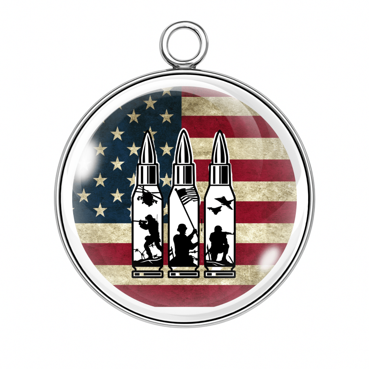 STYLE 2: Military tribute glass charm with bullets and American flag