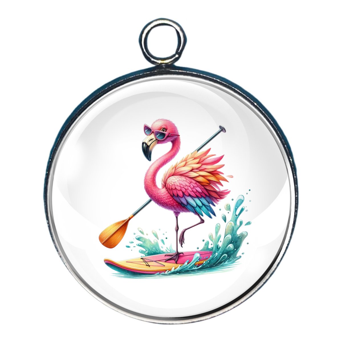 charm of a pink flamingo paddle boarding
