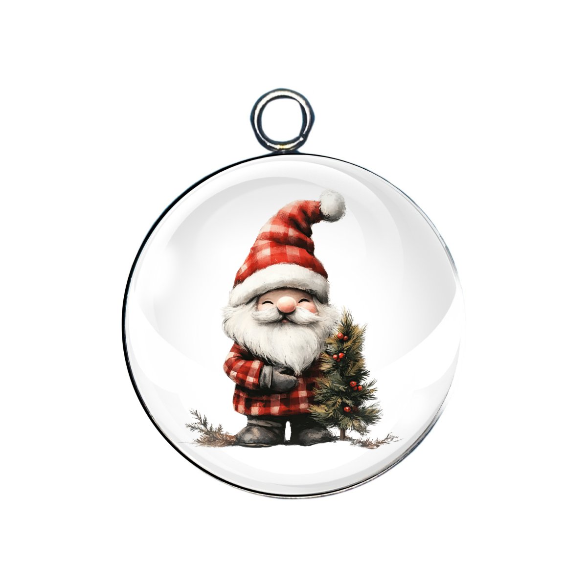 PLAID CHRISTMAS GLASS CABOCHON CHARM