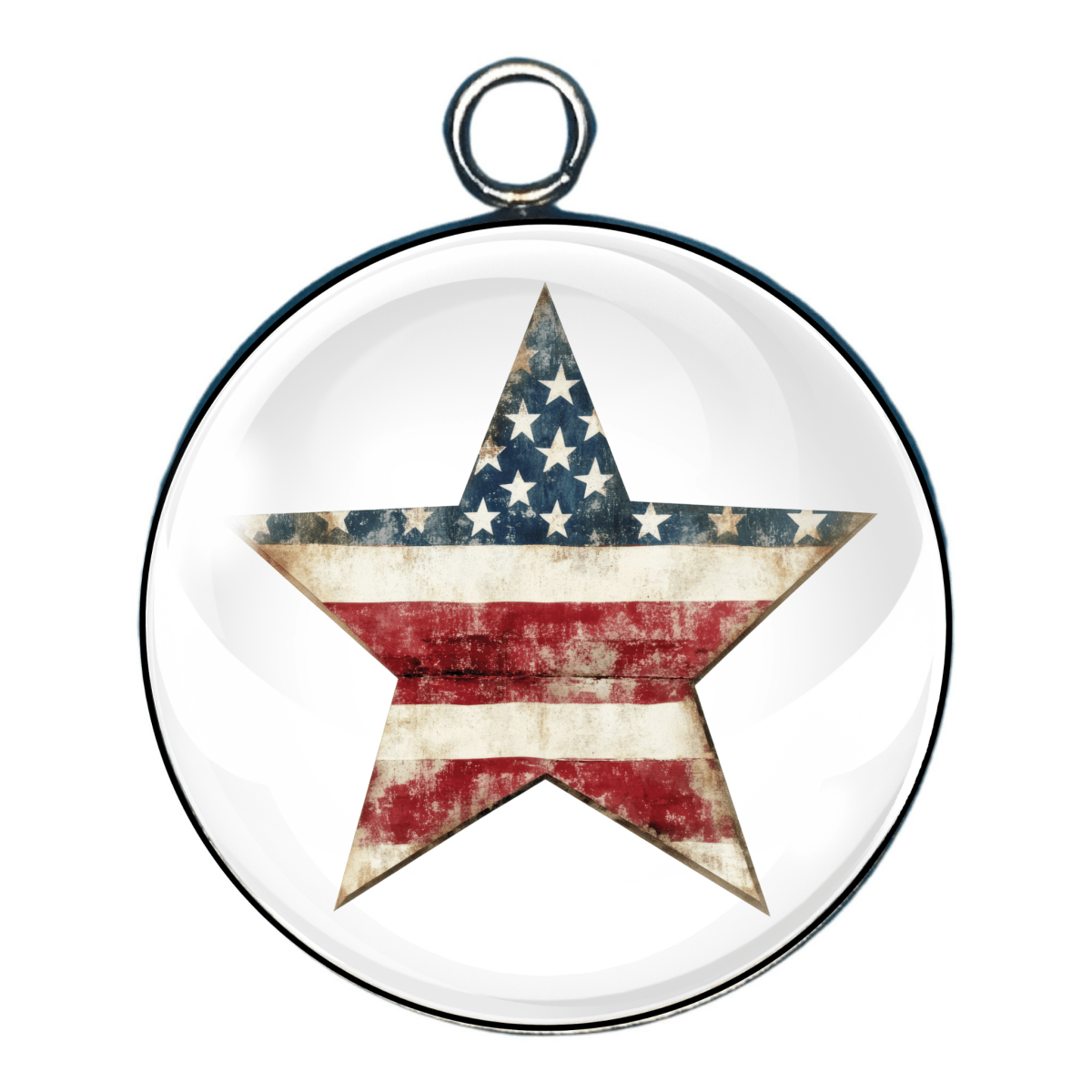Vintage Americana Star Charm – “Distressed American flag printed on classic five-point star.”