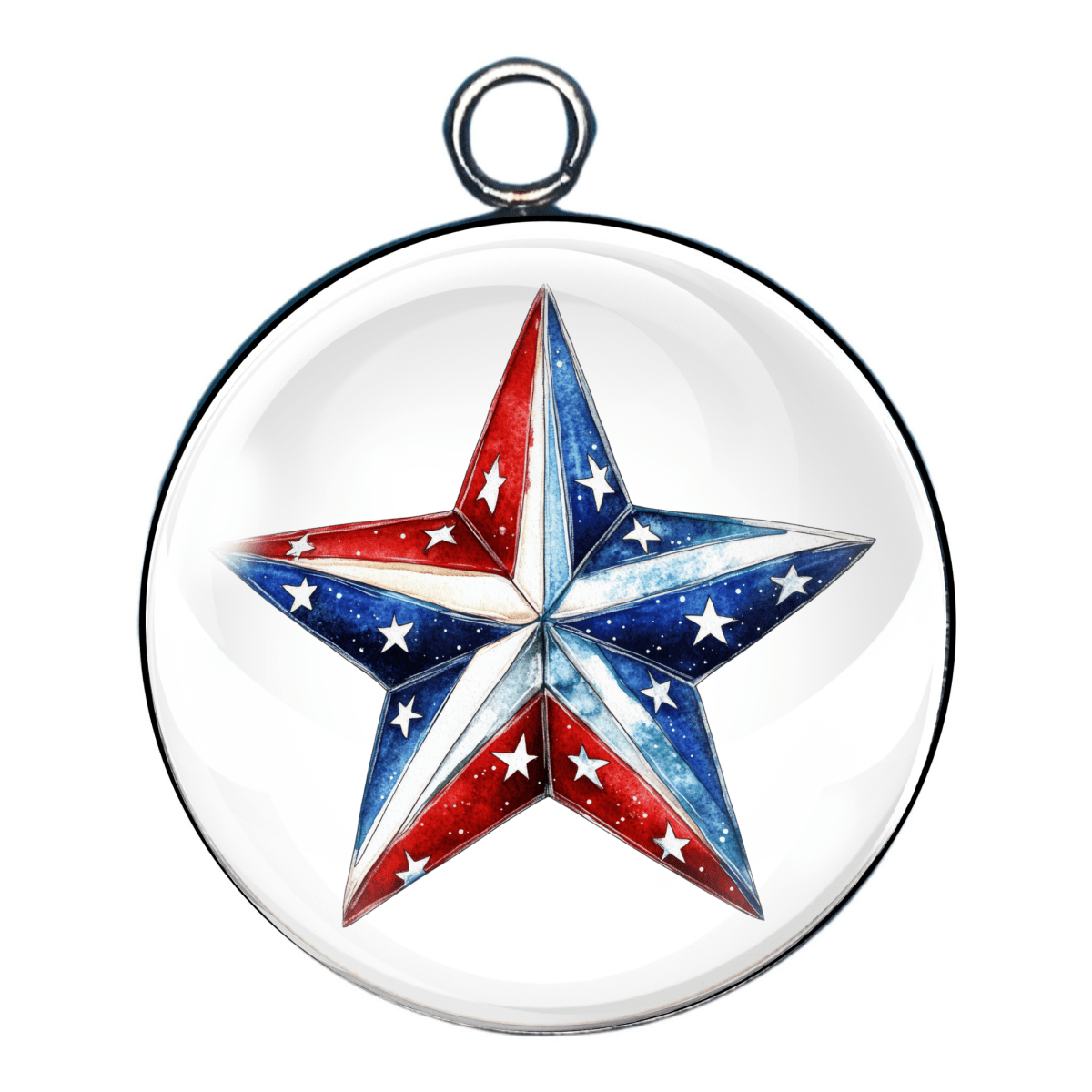 Texas-Sized Twinkle Charm – “Glossy five-point star in vivid red, white, and blue with white star accents.”