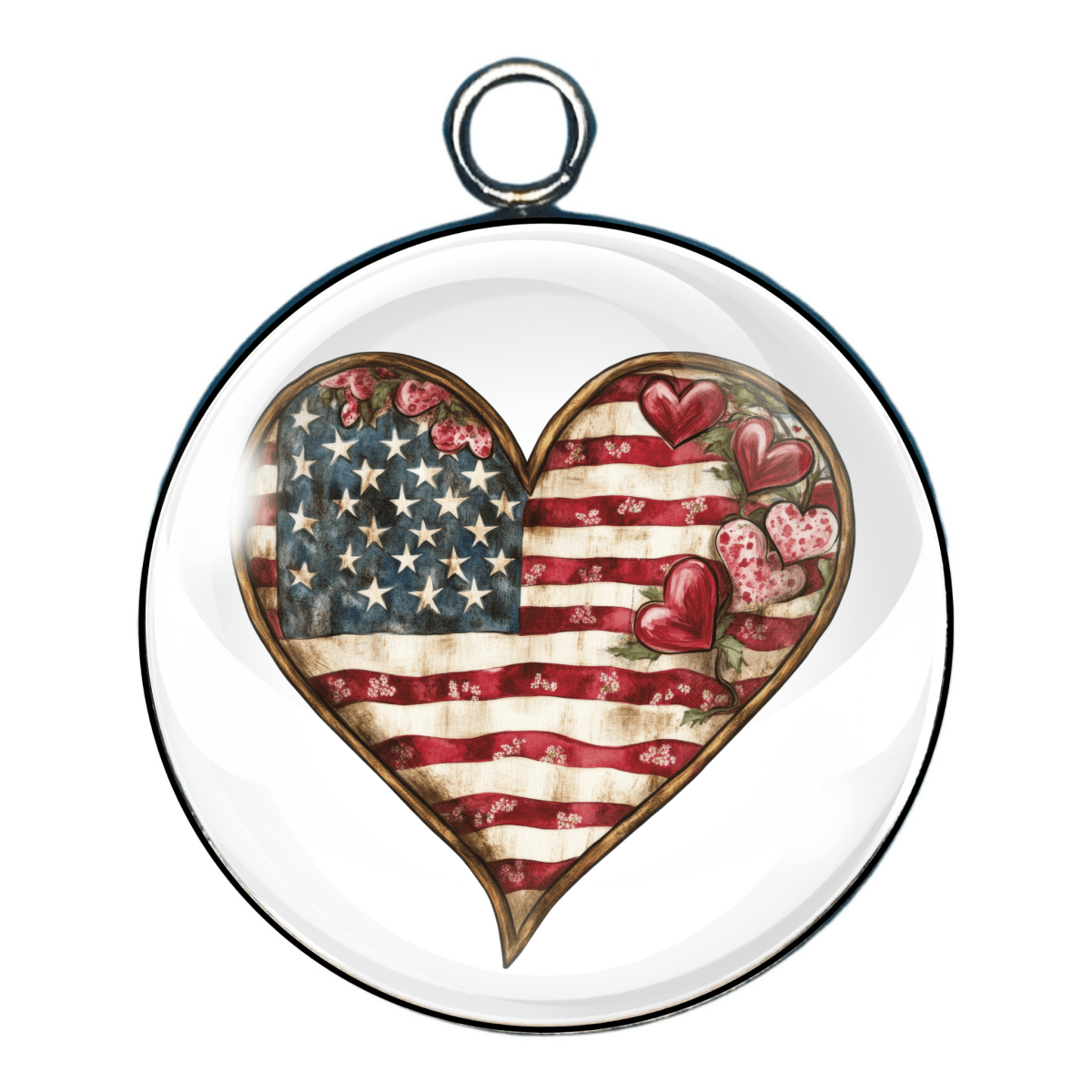 Heartland Heat Charm – “Rustic American flag heart with country-chic vibe and roses.”