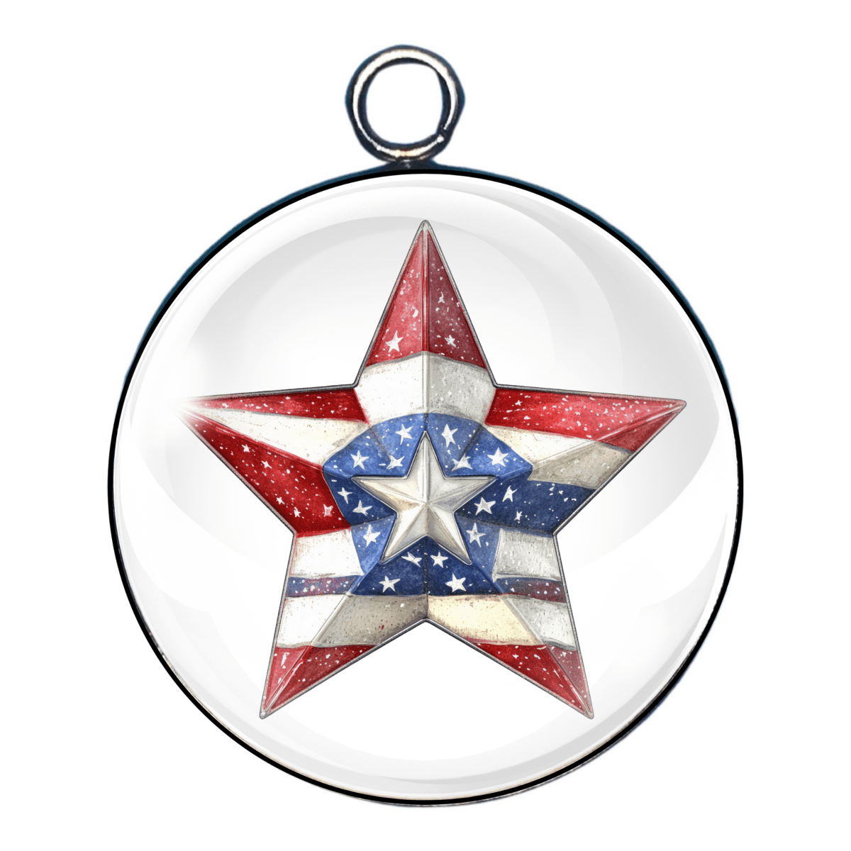 Glitter Bomb Star Charm – “3D red, white, and blue star charm with sparkly patriotic detail.”