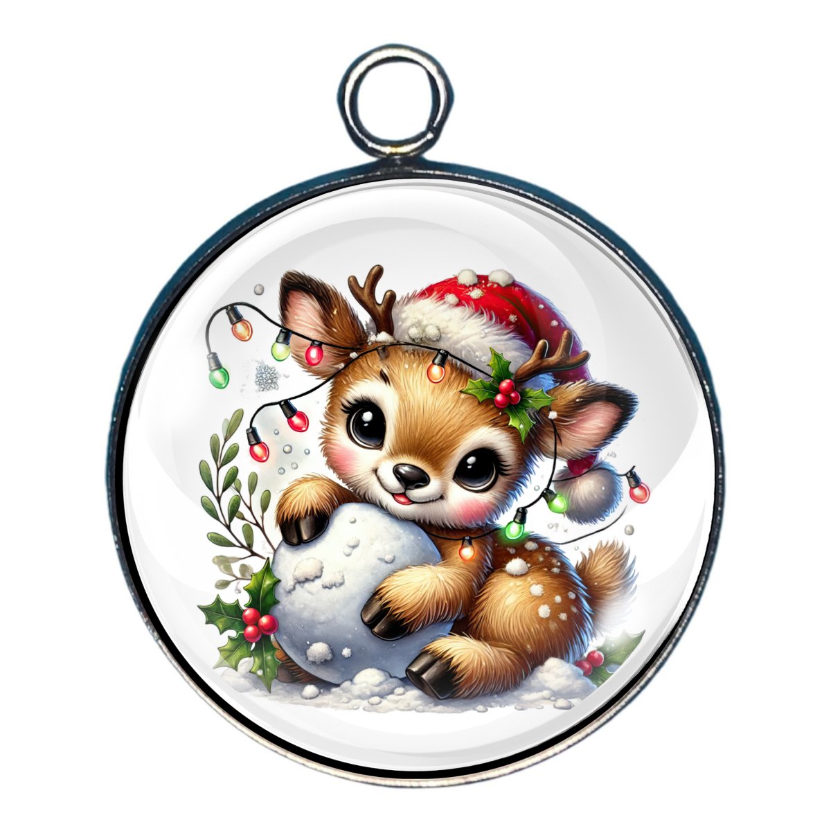 Charm of a small reindeer playing in the snow with a snowball