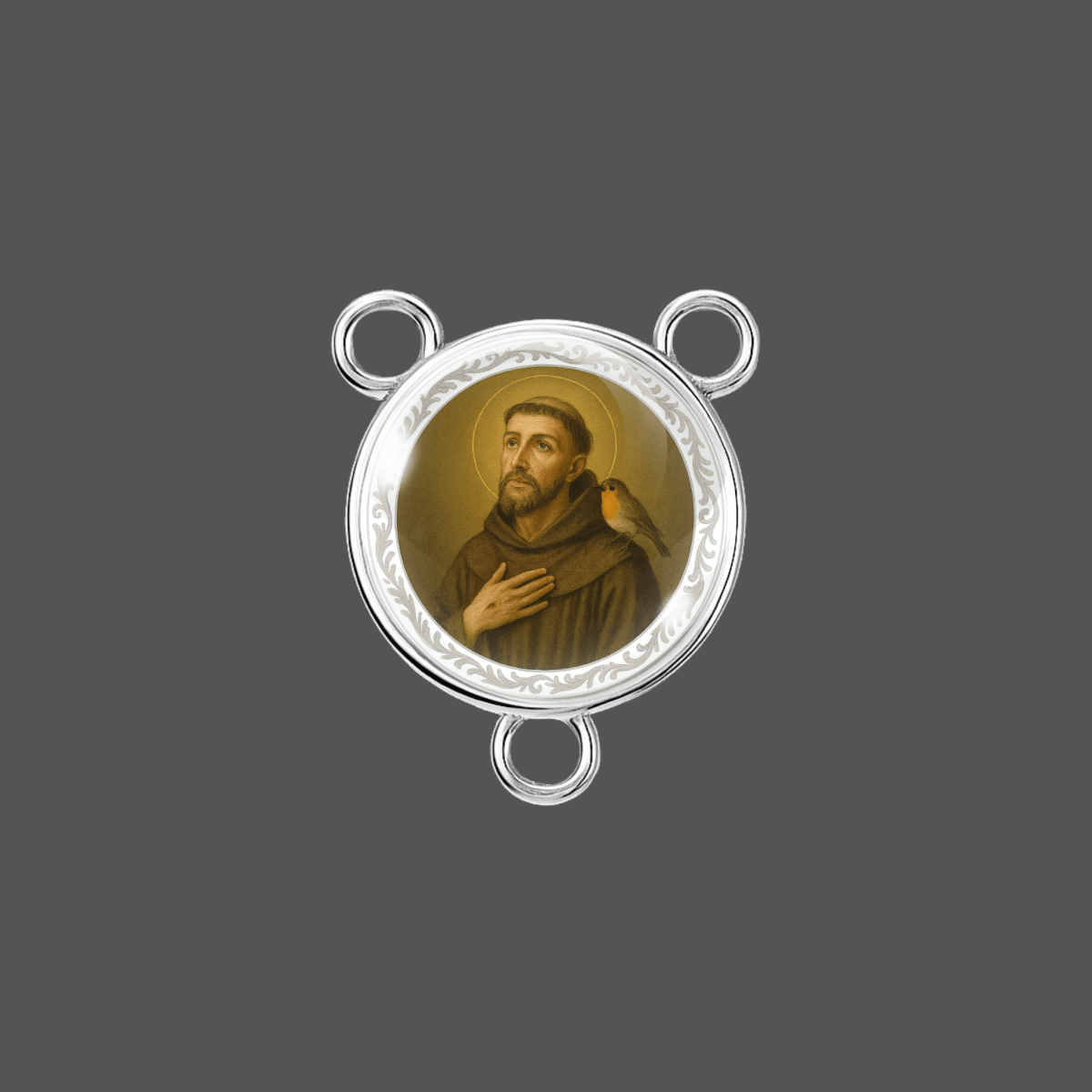 St. Francis of Assisi rosary center 18 mm Tibetan silver