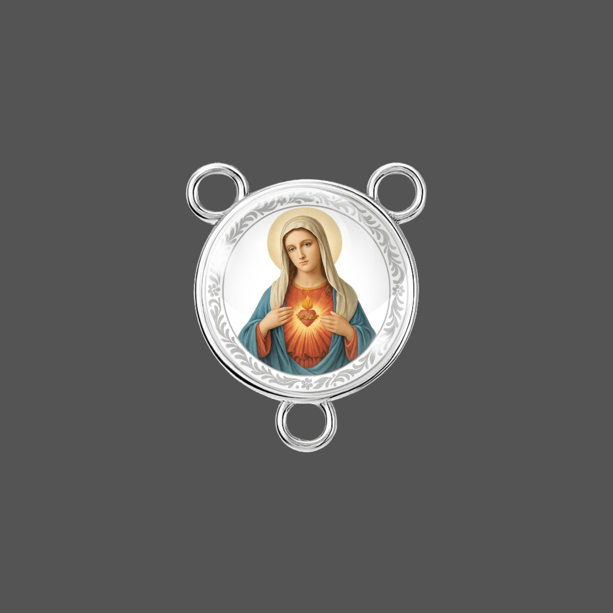 Immaculate Heart of Mary rosary center 18 mm Tibetan silver