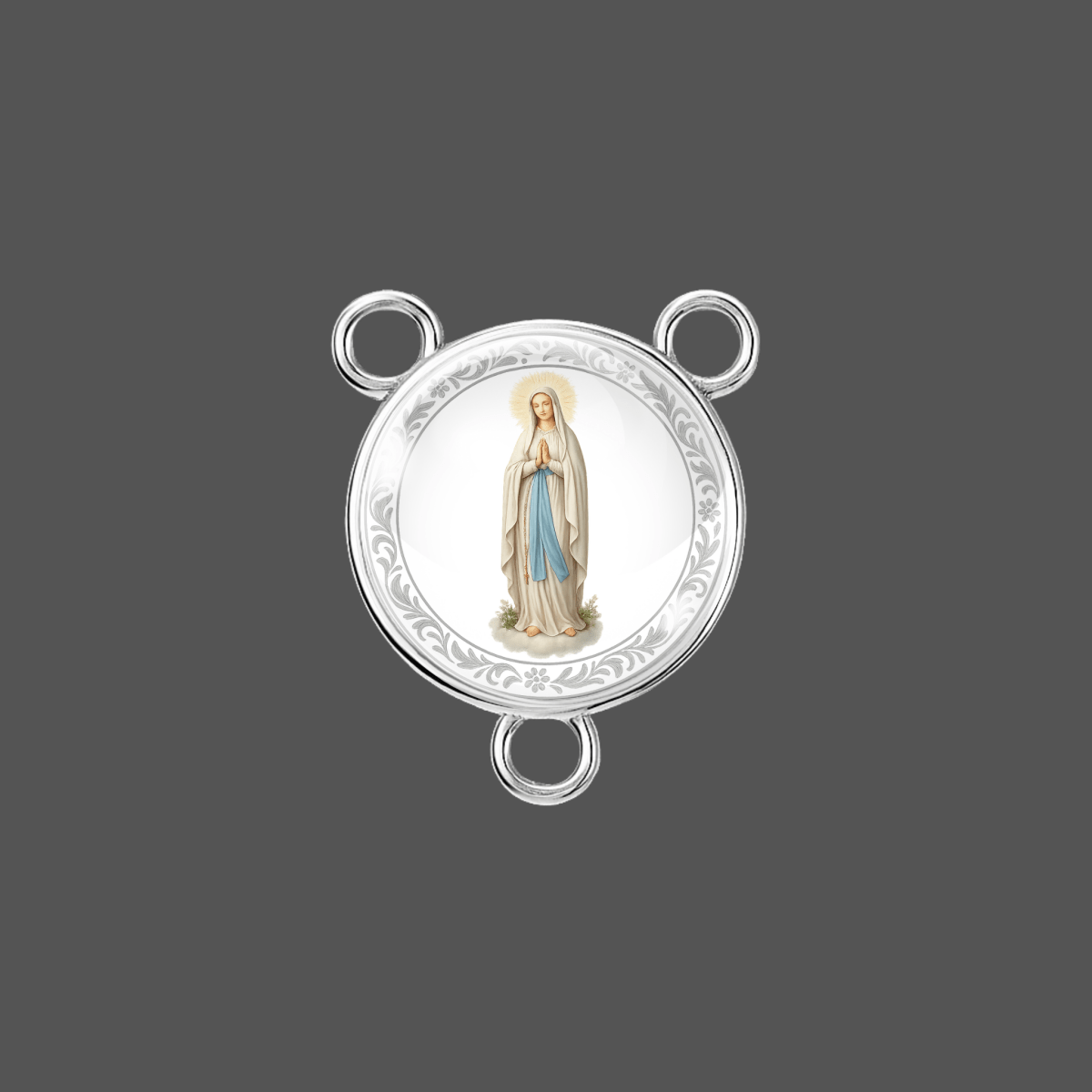 Our Lady of Lourdes rosary center 18 mm Tibetan silver