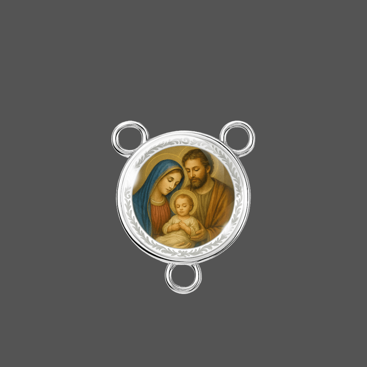Holy Family rosary center 18 mm Tibetan silver